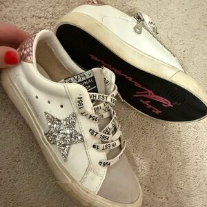 Vintage Havana White, Pink, & silver glitter star Kids Sneakers